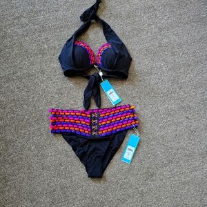 Black Multicolor Bikini Set